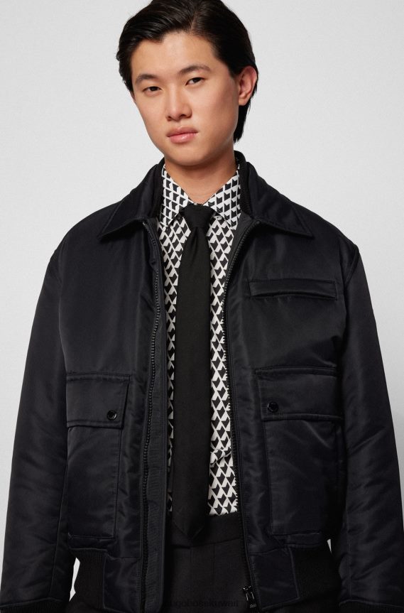 4TFNJN4127 أبيض Hugo Boss قميص Hugo ذو قصة ضيقة بطبعات هندسية من مزيج ايوسل لايوسل باللون الأبيض