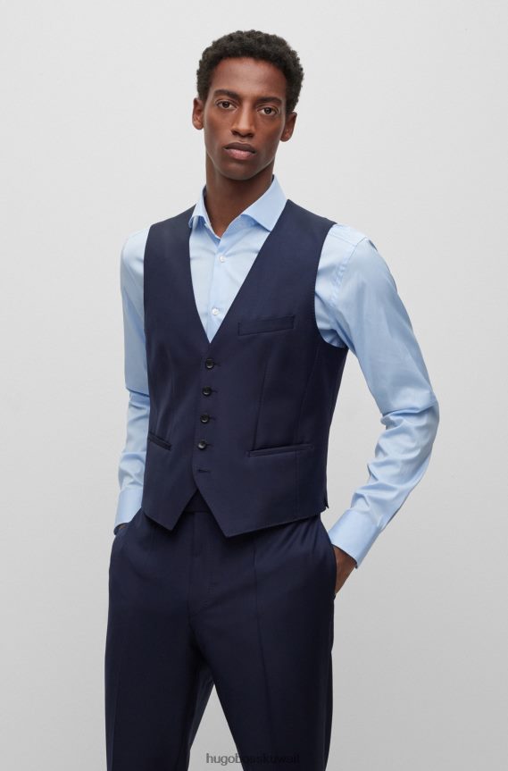 4TFNJN4128 أزرق غامق Hugo Boss صدرية بخمسة أزرار من الصوف البكر المطاطي باللون الأزرق الداكن