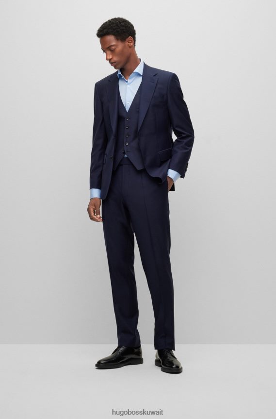 4TFNJN4128 أزرق غامق Hugo Boss صدرية بخمسة أزرار من الصوف البكر المطاطي باللون الأزرق الداكن