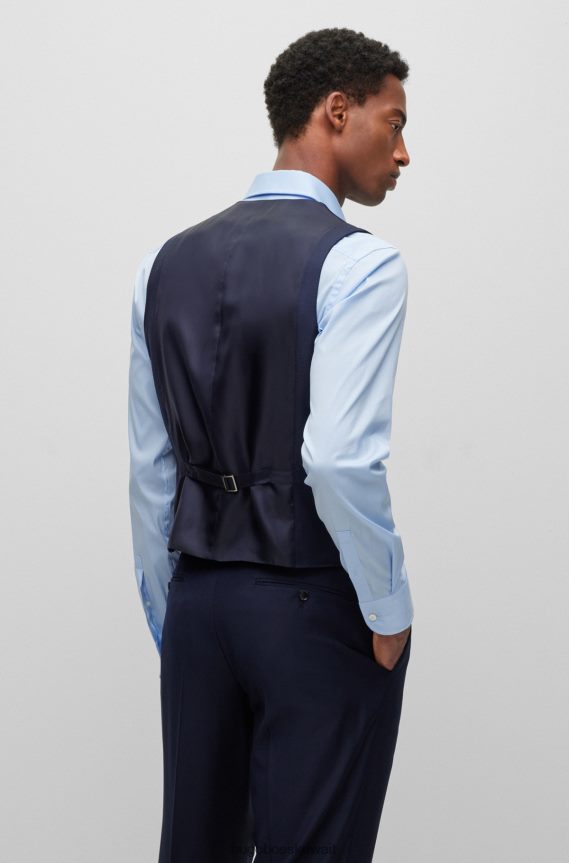 4TFNJN4128 أزرق غامق Hugo Boss صدرية بخمسة أزرار من الصوف البكر المطاطي باللون الأزرق الداكن