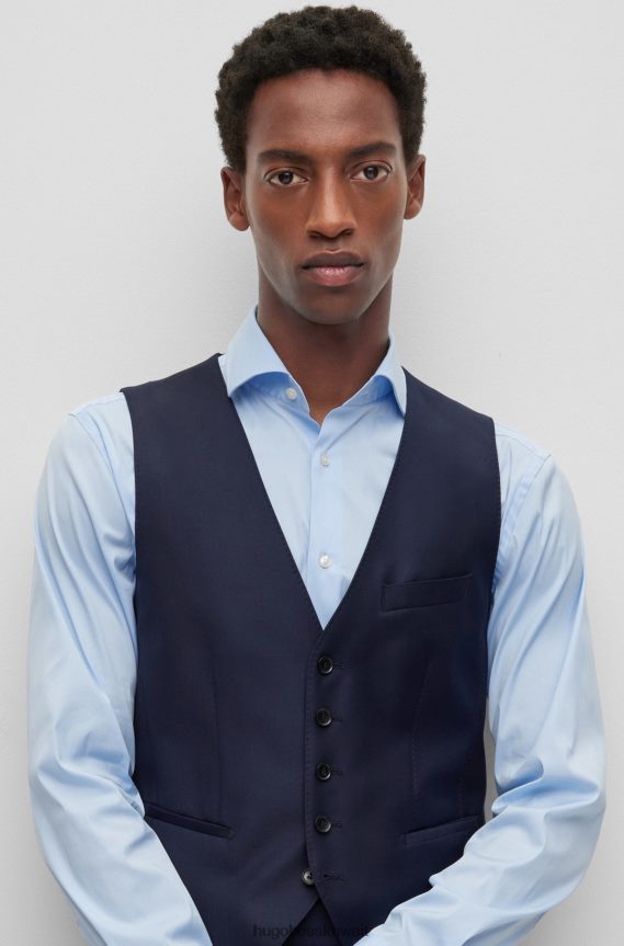 4TFNJN4128 أزرق غامق Hugo Boss صدرية بخمسة أزرار من الصوف البكر المطاطي باللون الأزرق الداكن