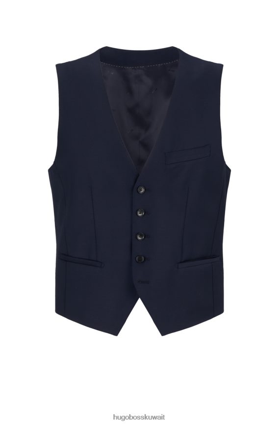 4TFNJN4128 أزرق غامق Hugo Boss صدرية بخمسة أزرار من الصوف البكر المطاطي باللون الأزرق الداكن