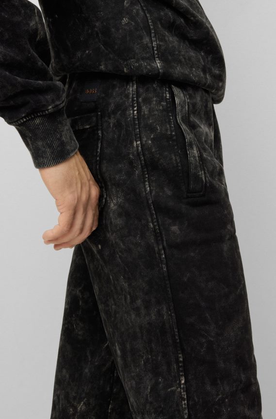 4TFNJN4129 أسود Hugo Boss سروال رياضي من قطن تيري باللون الأسود مع هوغو مغسول بالثلج