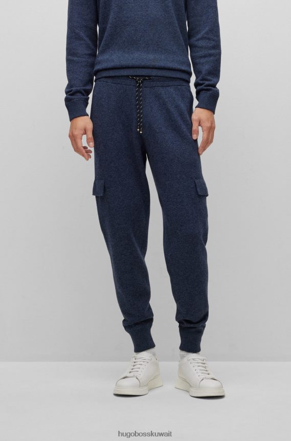 4TFNJN4130 أزرق غامق Hugo Boss سروال رياضي باللون الأزرق الداكن بقصة عادية مصنوع من القطن والصوف البكر