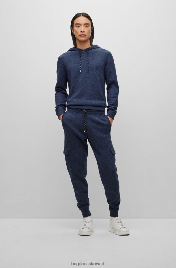 4TFNJN4130 أزرق غامق Hugo Boss سروال رياضي باللون الأزرق الداكن بقصة عادية مصنوع من القطن والصوف البكر