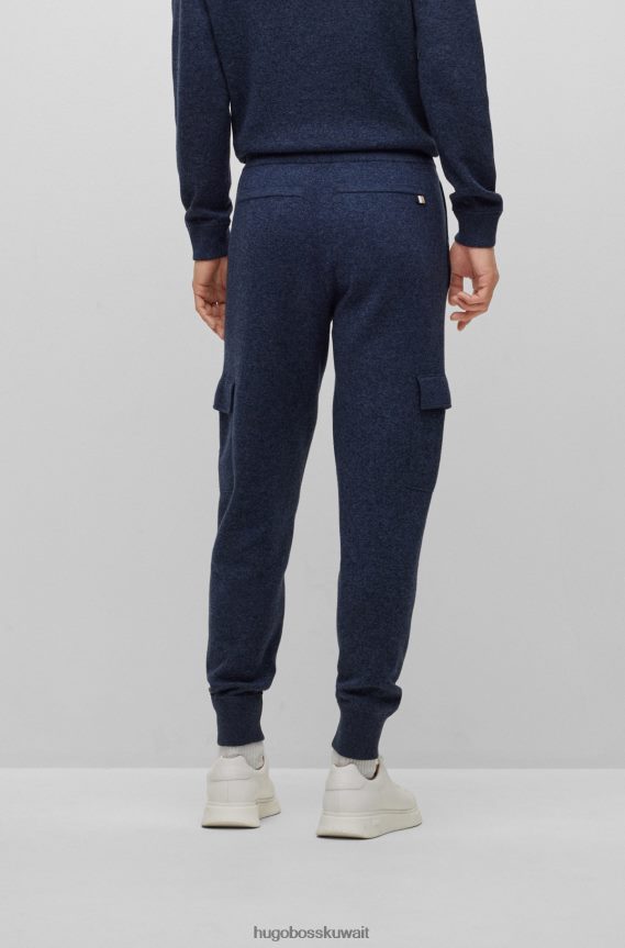 4TFNJN4130 أزرق غامق Hugo Boss سروال رياضي باللون الأزرق الداكن بقصة عادية مصنوع من القطن والصوف البكر