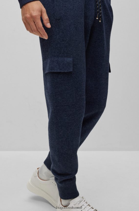 4TFNJN4130 أزرق غامق Hugo Boss سروال رياضي باللون الأزرق الداكن بقصة عادية مصنوع من القطن والصوف البكر
