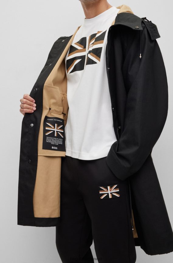 4TFNJN4131 أسود Hugo Boss سترة هوغو ذيل السمكة سوداء مع جاك الاتحاد ومفاتيح قابلة للتعديل