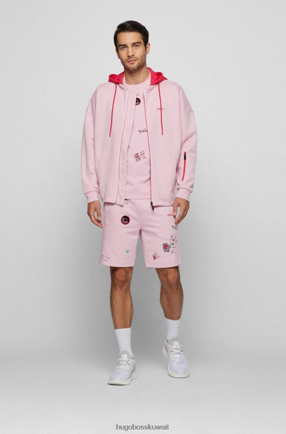 4TFNJN4132 وردي فاتح Hugo Boss هوغو سويت شيرت مريح باللون الوردي الفاتح مع غطاء رأس متباين قابل للفصل