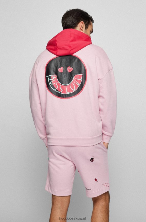 4TFNJN4132 وردي فاتح Hugo Boss هوغو سويت شيرت مريح باللون الوردي الفاتح مع غطاء رأس متباين قابل للفصل