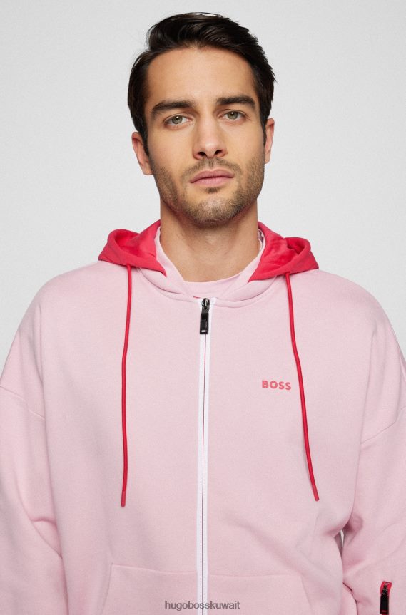 4TFNJN4132 وردي فاتح Hugo Boss هوغو سويت شيرت مريح باللون الوردي الفاتح مع غطاء رأس متباين قابل للفصل