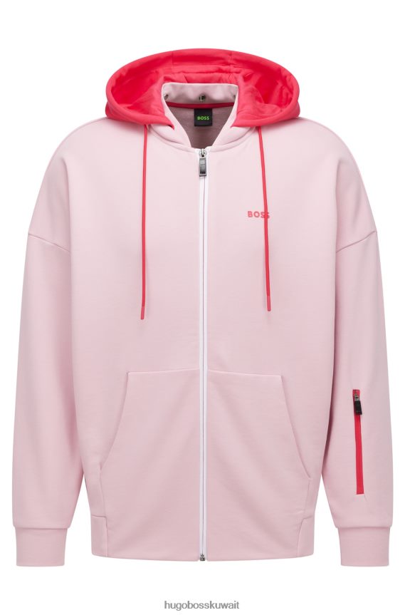 4TFNJN4132 وردي فاتح Hugo Boss هوغو سويت شيرت مريح باللون الوردي الفاتح مع غطاء رأس متباين قابل للفصل