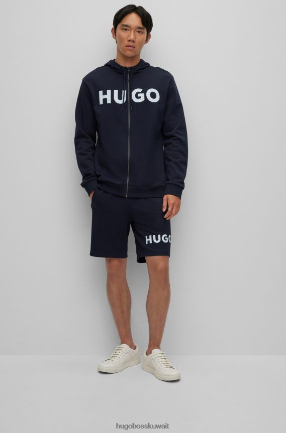 4TFNJN4134 أزرق غامق Hugo Boss شورت من قطن تيري مع تفاصيل الشعار باللون الأزرق الداكن