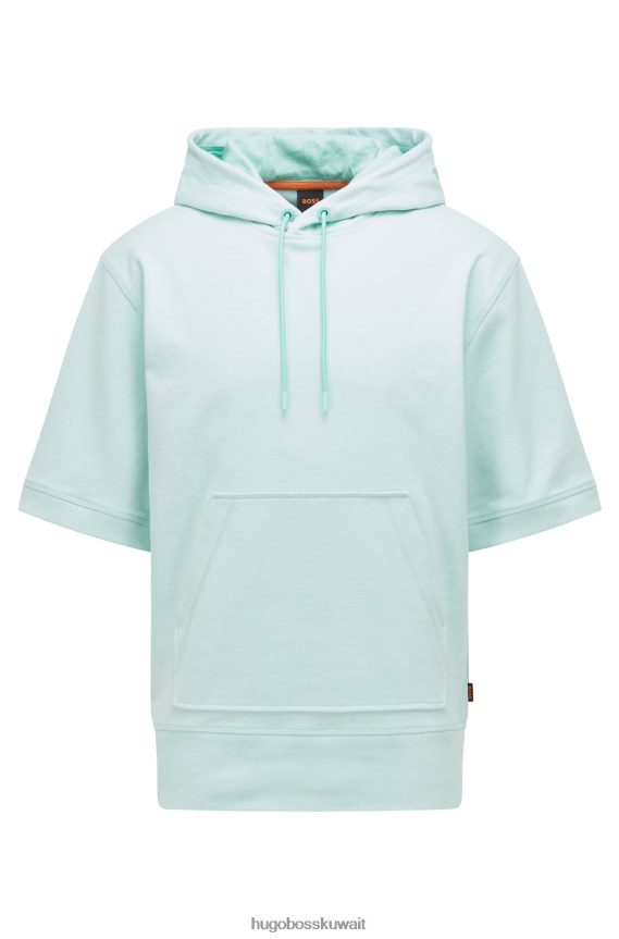 4TFNJN4137 اخضر فاتح Hugo Boss كنزة هوغو من القطن المطاطي بغطاء رأس وأكمام قصيرة باللون الأخضر الفاتح