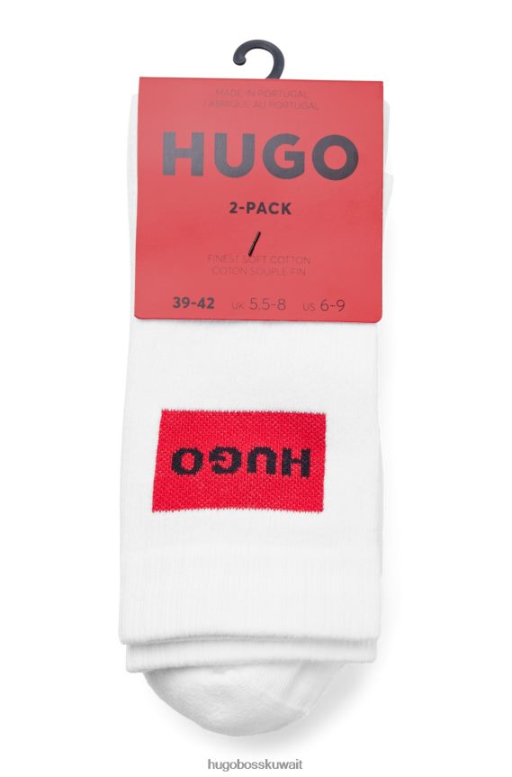 4TFNJN4139 أبيض Hugo Boss Hugo - حزمة من اثنين من الجوارب القصيرة مع ملصق شعار أحمر باللون الأبيض