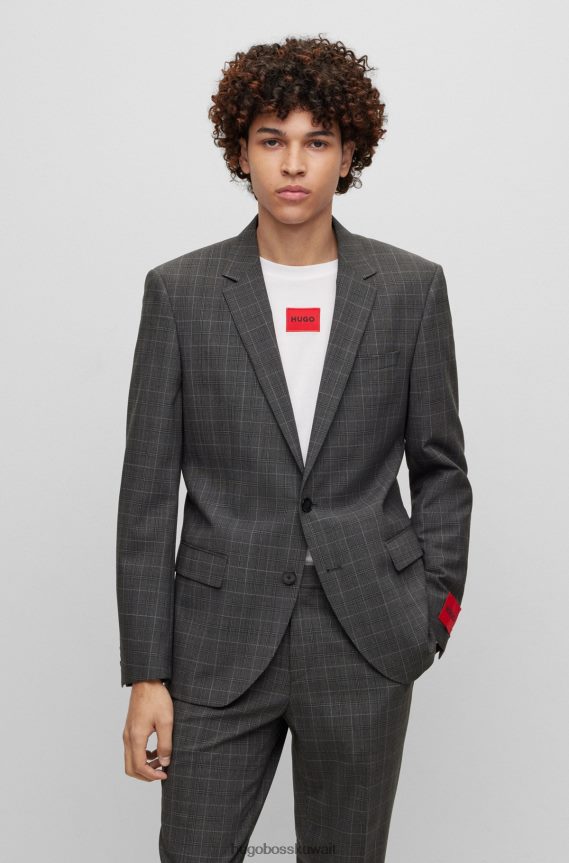 4TFNJN4140 رمادي Hugo Boss بدلة ضيقة من مزيج الصوف باللون الرمادي من هوغو