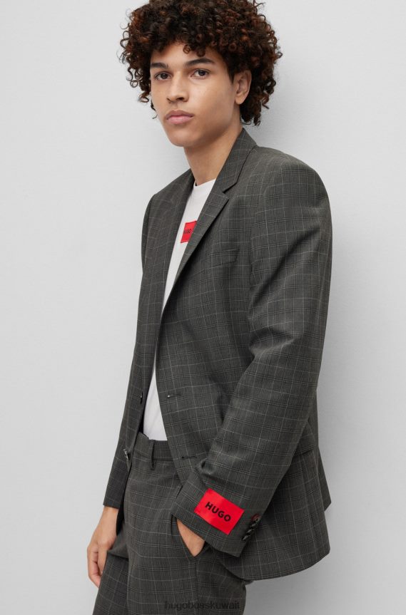 4TFNJN4140 رمادي Hugo Boss بدلة ضيقة من مزيج الصوف باللون الرمادي من هوغو