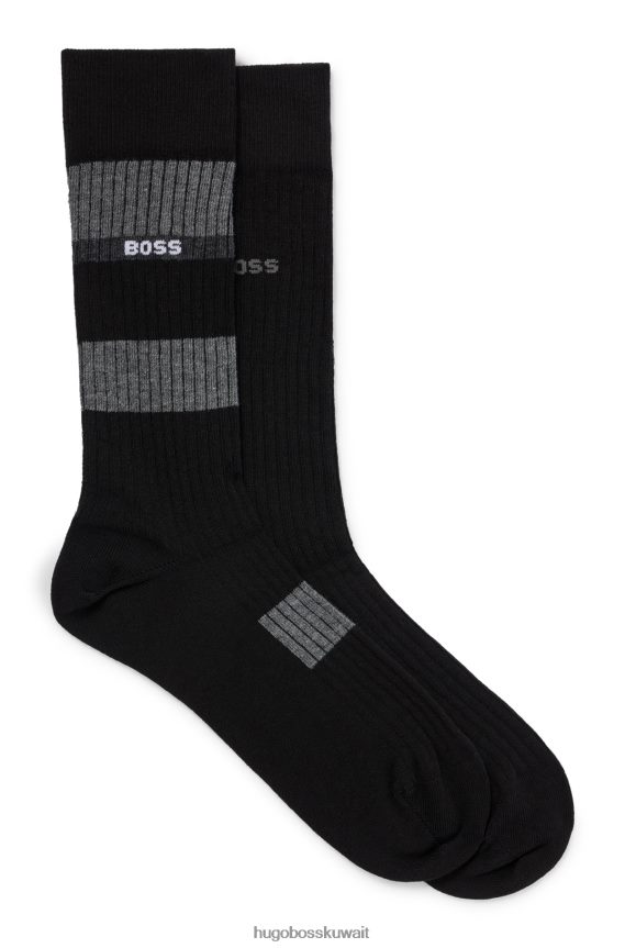 4TFNJN4146 أسود Hugo Boss حزمة من اثنين من الجوارب المصنوعة من مزيج القطن باللون الأسود
