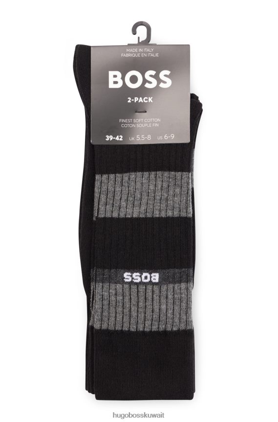 4TFNJN4146 أسود Hugo Boss حزمة من اثنين من الجوارب المصنوعة من مزيج القطن باللون الأسود