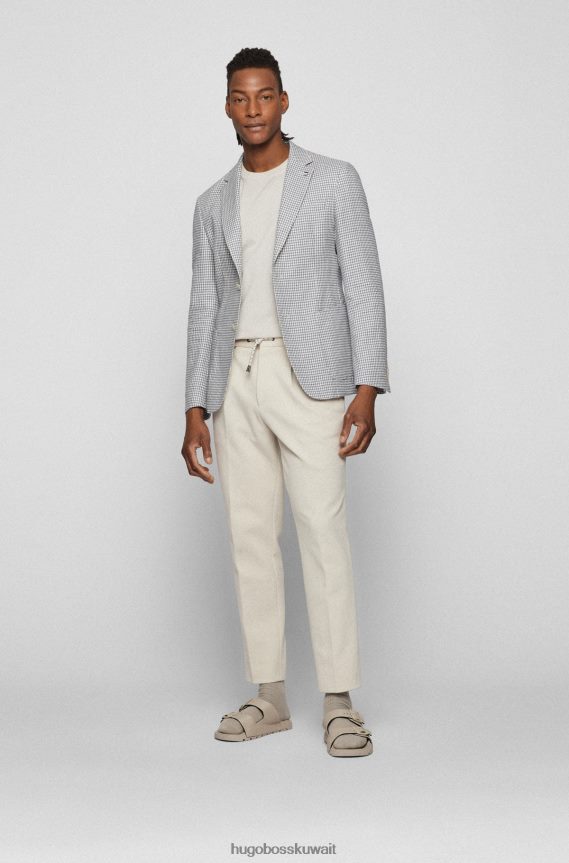 4TFNJN4148 أزرق Hugo Boss سترة ضيقة مصنوعة من القطن والكتان باللون الأزرق هوغو