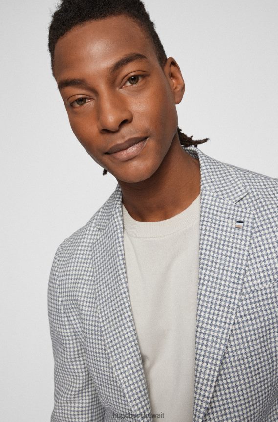 4TFNJN4148 أزرق Hugo Boss سترة ضيقة مصنوعة من القطن والكتان باللون الأزرق هوغو