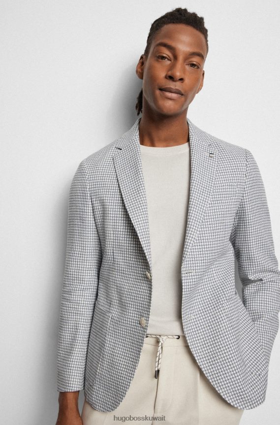 4TFNJN4148 أزرق Hugo Boss سترة ضيقة مصنوعة من القطن والكتان باللون الأزرق هوغو