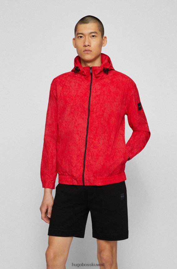 4TFNJN4149 أحمر Hugo Boss قميص هوغو الأحمر ذو المقاس الكبير من قماش البوبلين المقاوم للماء ذو ​​اللون الباهت