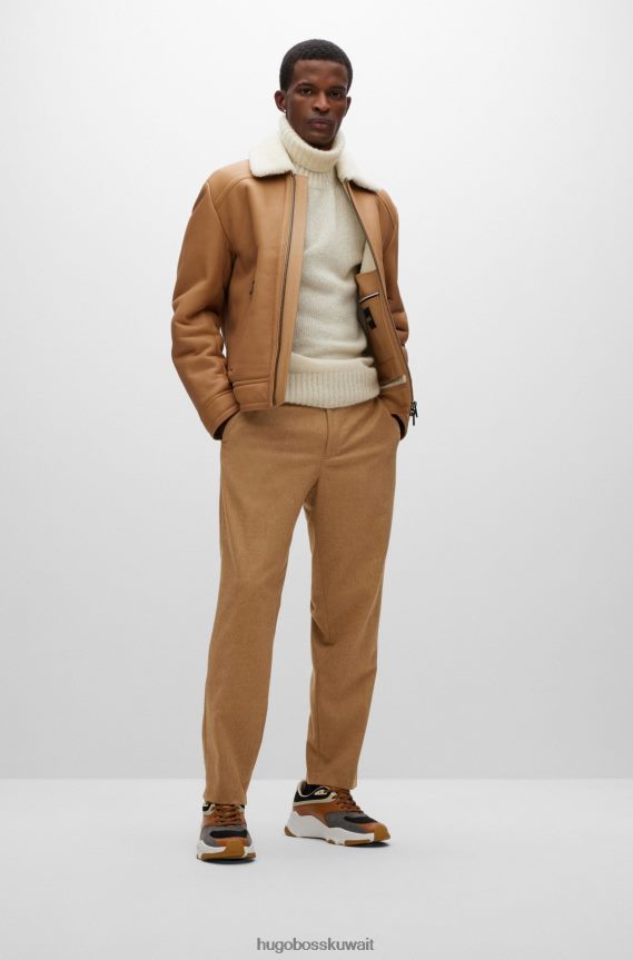 4TFNJN4153 اللون البيج Hugo Boss بنطلون بيج بقصّة مدببة مصنوع من قماش هوغو المطاطي