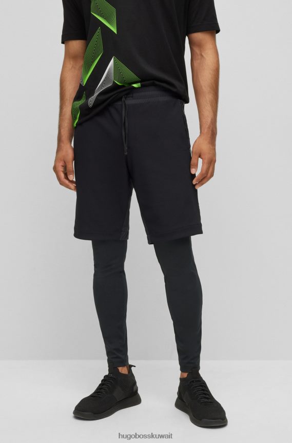4TFNJN4154 أسود Hugo Boss طماق الجري ذات المقاس النحيف مع شورت مدمج باللون الأسود