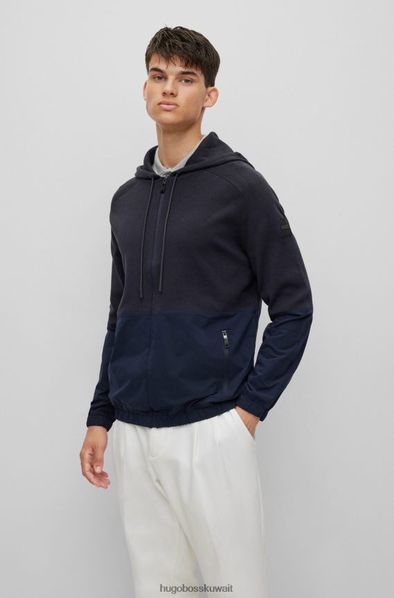 4TFNJN4155 أزرق غامق Hugo Boss هودي هوغو بسحاب باللون الأزرق الداكن، بمقاس عادي، مصنوع من مواد مختلطة