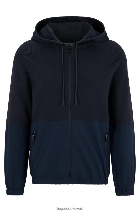 4TFNJN4155 أزرق غامق Hugo Boss هودي هوغو بسحاب باللون الأزرق الداكن، بمقاس عادي، مصنوع من مواد مختلطة