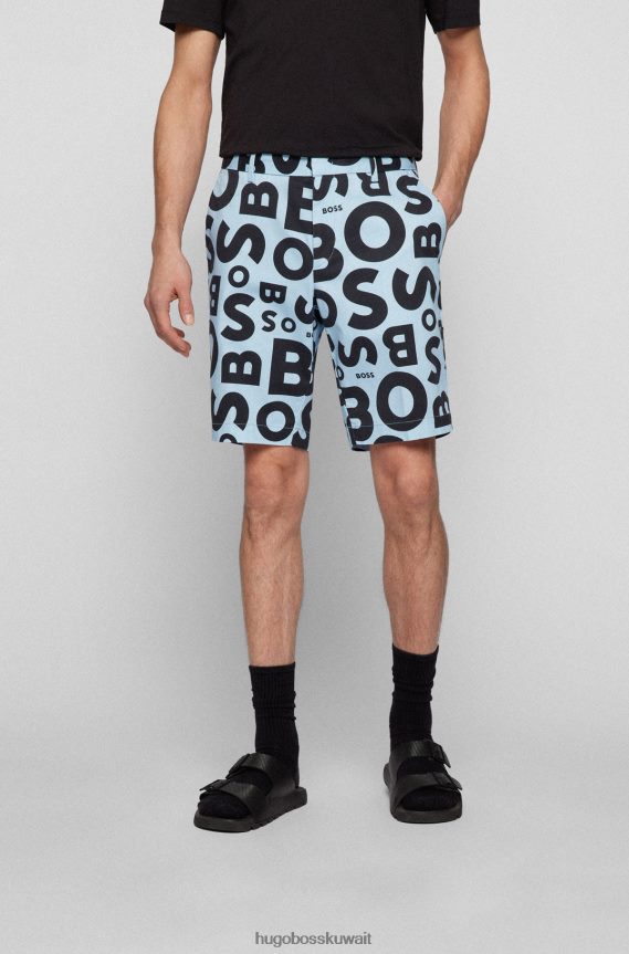 4TFNJN4157 أزرق فاتح Hugo Boss شورت Hugo بقصّة ضيّقة مصنوع من الساتان القطني المطاطي المطبوع موسميًا باللون الأزرق الفاتح