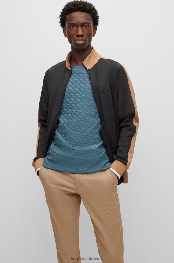 4TFNJN4159 أسود Hugo Boss سويت شيرت أسود بسحاب من القماش المطاطي مع هوغو متباين الألوان