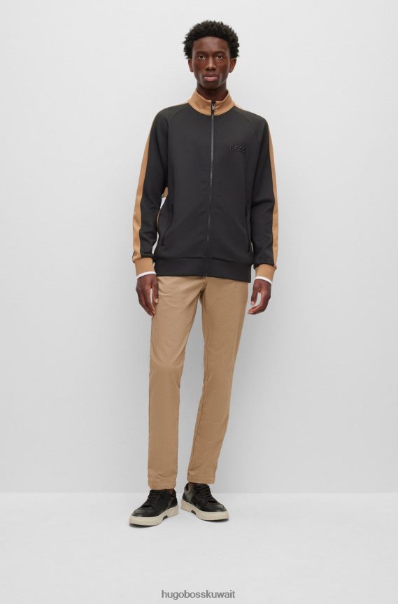 4TFNJN4159 أسود Hugo Boss سويت شيرت أسود بسحاب من القماش المطاطي مع هوغو متباين الألوان