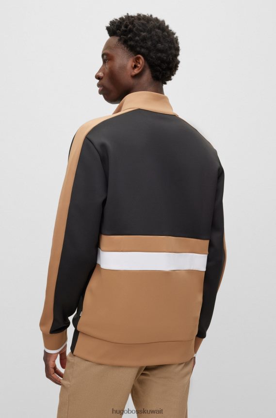 4TFNJN4159 أسود Hugo Boss سويت شيرت أسود بسحاب من القماش المطاطي مع هوغو متباين الألوان