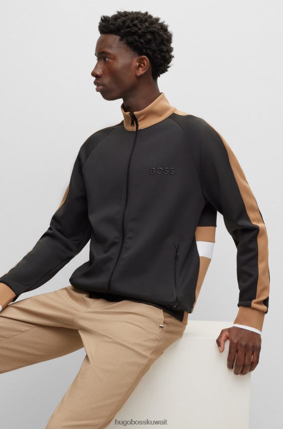 4TFNJN4159 أسود Hugo Boss سويت شيرت أسود بسحاب من القماش المطاطي مع هوغو متباين الألوان