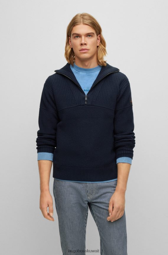 4TFNJN4160 أزرق غامق Hugo Boss سترة عادية ذات رقبة بسحاب مع هياكل مختلطة هوغو باللون الأزرق الداكن