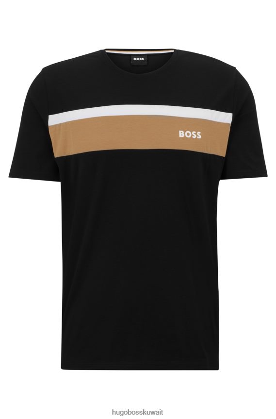 4TFNJN4162 أسود Hugo Boss تيشيرت بيجامة من مزيج القطن باللون الأسود من Hugo مع شريط وشعار