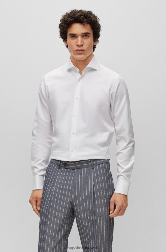 4TFNJN4163 أبيض Hugo Boss قميص Hugo ذو المقاس العادي مصنوع من القطن العضوي الأبيض ذو البنية الدقيقة