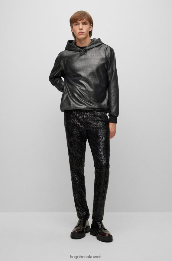 4TFNJN4165 أسود Hugo Boss هوديي بطبعة رقائق معدنية باللون الأسود من قماش هوغو المطاطي