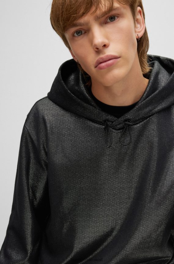 4TFNJN4165 أسود Hugo Boss هوديي بطبعة رقائق معدنية باللون الأسود من قماش هوغو المطاطي