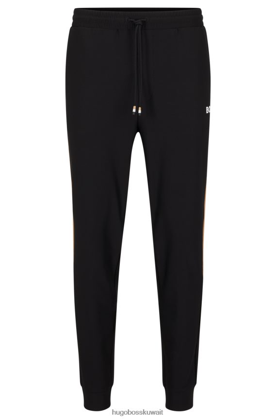 4TFNJN4166 أسود Hugo Boss قيعان بدلة رياضية من قماش نشط قابل للتمدد مع خطوط جانبية باللون الأسود