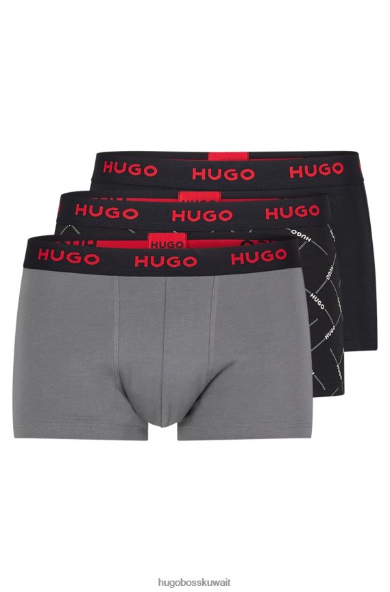 4TFNJN4168 أسود Hugo Boss أسود - حزمة من ثلاثة سراويل بحزام خصر بشعار Hugo من القطن المطاطي