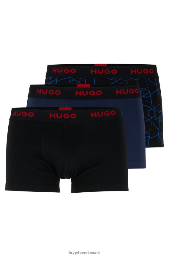 4TFNJN4169 أسود/أزرق/أزرق داكن Hugo Boss Hugo حزمة من ثلاثة سراويل بحزام خصر بشعار الماركة من القطن المطاطي باللون الأسود