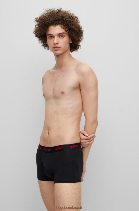 4TFNJN4169 أسود/أزرق/أزرق داكن Hugo Boss Hugo حزمة من ثلاثة سراويل بحزام خصر بشعار الماركة من القطن المطاطي باللون الأسود