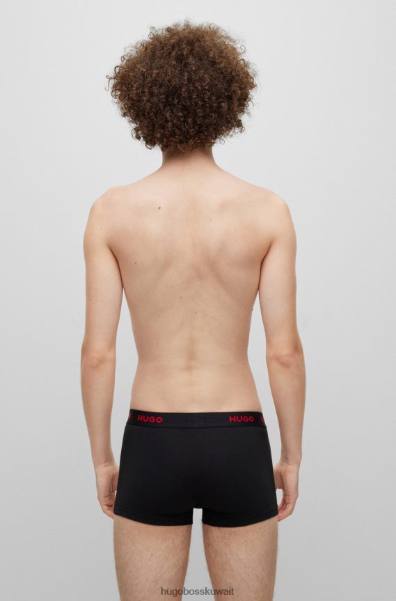 4TFNJN4169 أسود/أزرق/أزرق داكن Hugo Boss Hugo حزمة من ثلاثة سراويل بحزام خصر بشعار الماركة من القطن المطاطي باللون الأسود