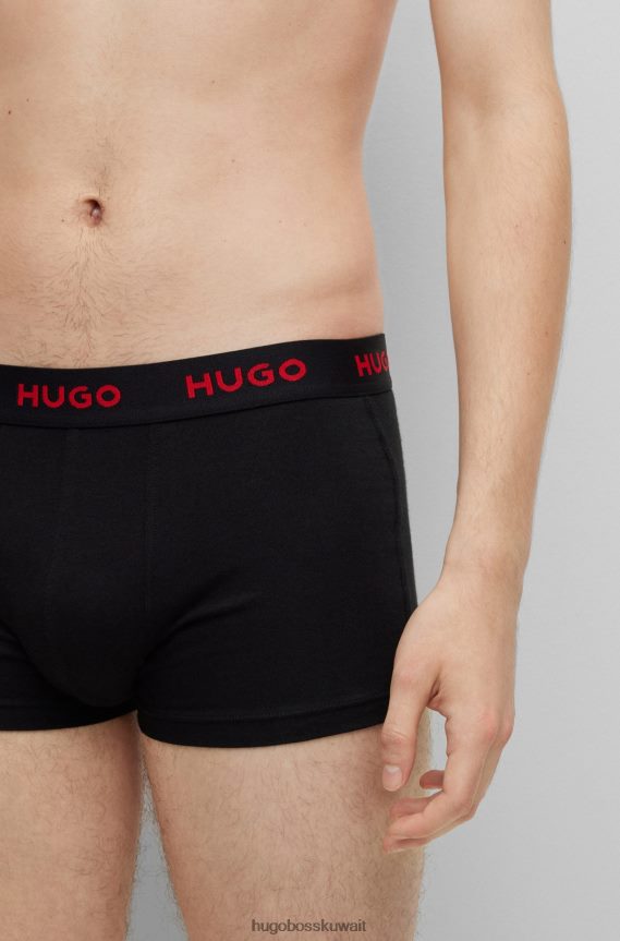 4TFNJN4169 أسود/أزرق/أزرق داكن Hugo Boss Hugo حزمة من ثلاثة سراويل بحزام خصر بشعار الماركة من القطن المطاطي باللون الأسود