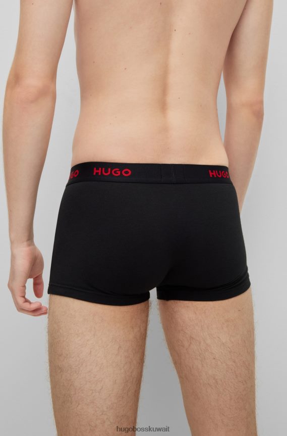 4TFNJN4169 أسود/أزرق/أزرق داكن Hugo Boss Hugo حزمة من ثلاثة سراويل بحزام خصر بشعار الماركة من القطن المطاطي باللون الأسود