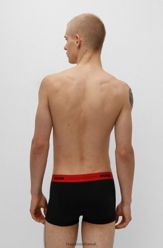 4TFNJN4170 أسود أحمر Hugo Boss حزمة من ثلاثة سراويل داخلية بشعار الماركة من القطن المطاطي باللون الأسود