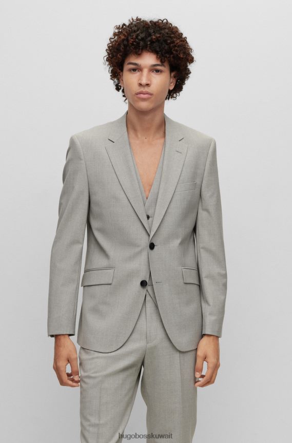 4TFNJN4172 رمادي Hugo Boss سترة ذات قصة عادية مصنوعة من مزيج الصوف المطاطي المنقوش بلون رمادي هوغو